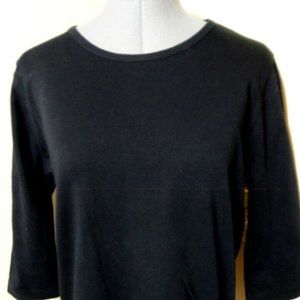 TIA TOO! Combed Cotton Tshirt Top S Black scoop neck 3/4 sleeve Loose fit blouse